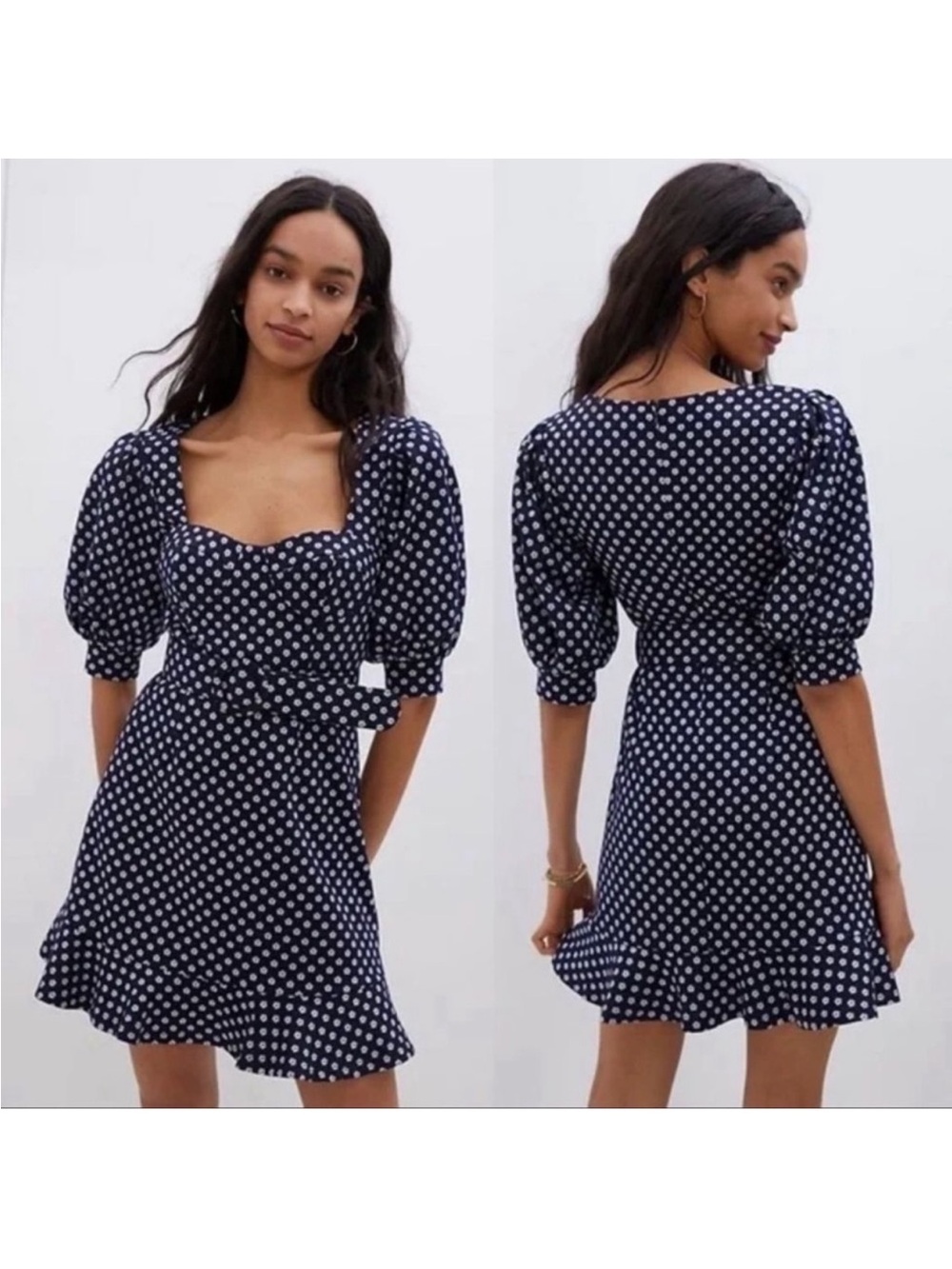 Anthropologie Hutch Jenessa Polka Dot Mini Dress Dress Size 20 Belted Navy